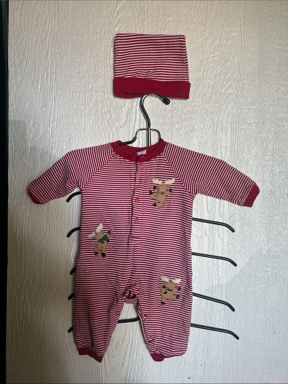Starting Out Red and White Striped Holiday Footie with Matching Hat